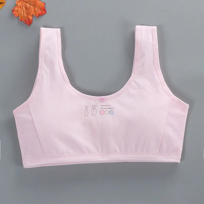 Girls Bra Puberty Students Pure Cotton Mesh Summer Breathable Vest Underwear for Junior and High School Students KF931