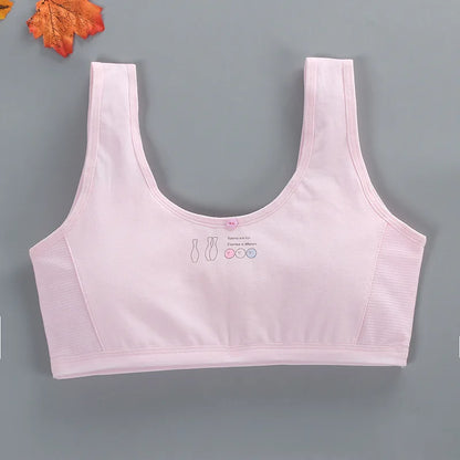 Girls Bra Puberty Students Pure Cotton Mesh Summer Breathable Vest Underwear for Junior and High School Students KF931