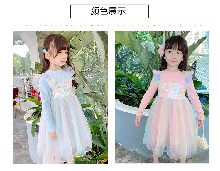 Girls Casual Dresses New Mesh Dresses for Girls Autumn Winter Wedding & Casual Kids Clothes for 2-7 Years
