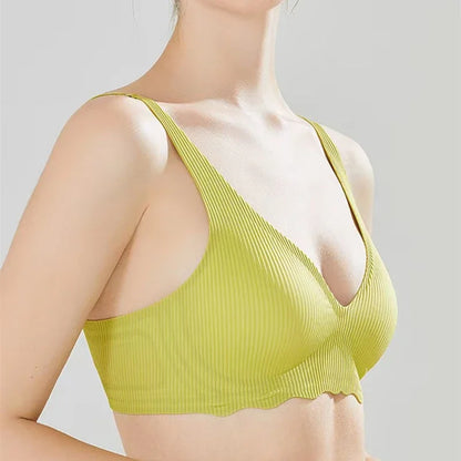 Cool Underwear for Women with Thin Cup Without Marks and Breathable Beauty Back Gathering One-piece Deep V Soft Support Bra