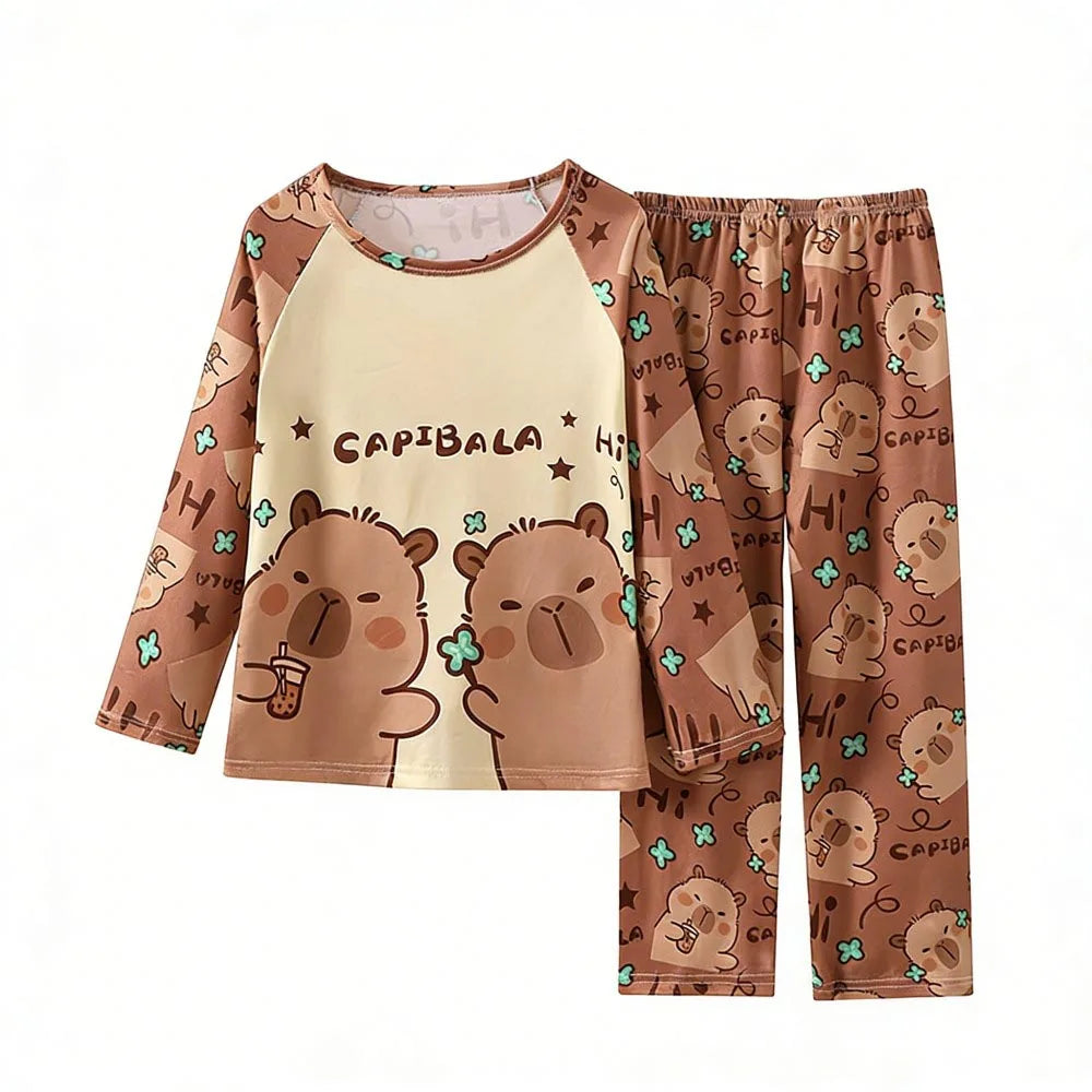 Boys Girls Pajamas Sets Kids Toddler 3 to 4 5 6 7 8 9 10 11 12 Years Capybara Pink Brown Long Sleeve Pyjamas Children's Clothing