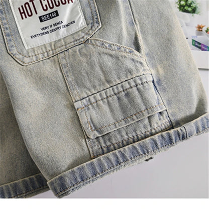 Kids Boy Loose Straight Denim Shorts with Pockets Children Fashion Trendy Hip-Hop Casual Mid Calf Jeans Shorts High Quality