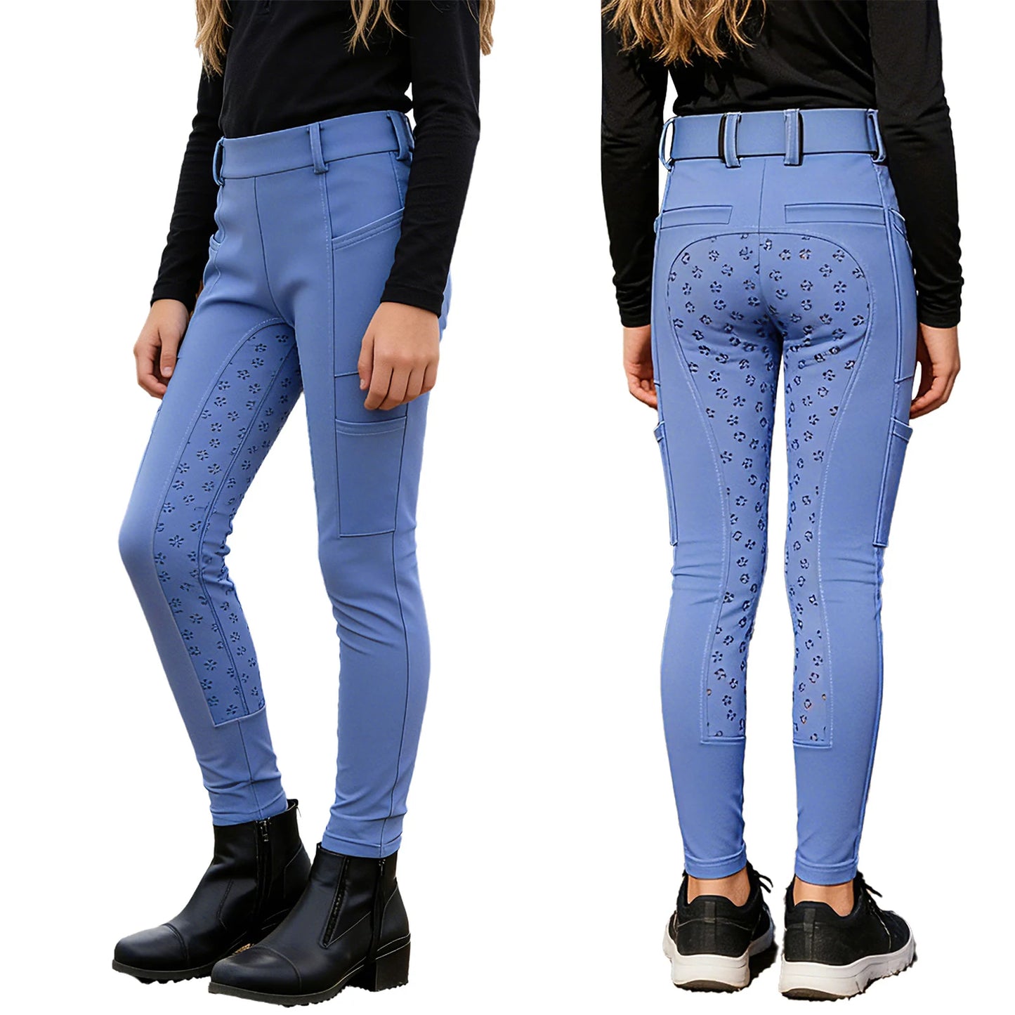 Girls Boys Riding Pants Golf Workout Clothes Sportswear Anti-slip Full Seat Equestrian Breeches Leggings with Multiple Pockets