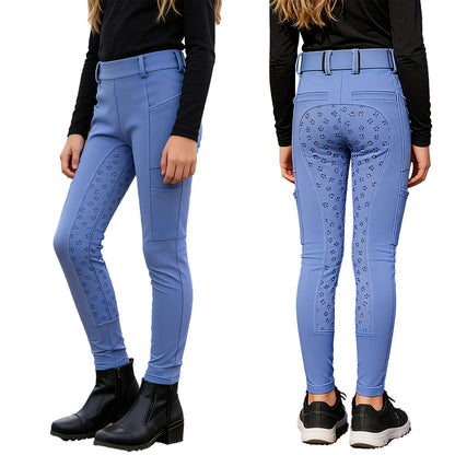 Girls Boys Riding Pants Golf Workout Clothes Sportswear Anti-slip Full Seat Equestrian Breeches Leggings with Multiple Pockets