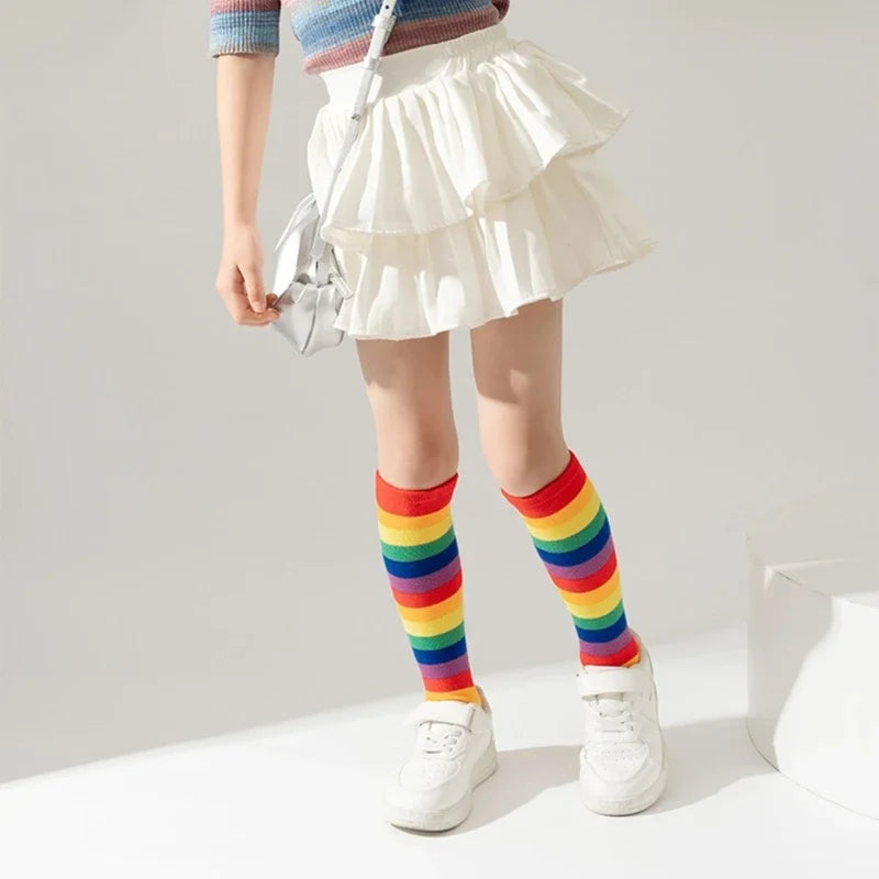 Stockings Rainbow Stripped Teen Girls Christmas Cosplay Party Socks Spring Autumn Children's Long Kids Girls Knee High Socks