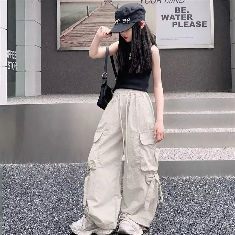 Girls Pants Children's Streetwear Casual Kids Clothes Spring Autumn Korean Fashion Large Size Sweatpants Girls Cargo Pants