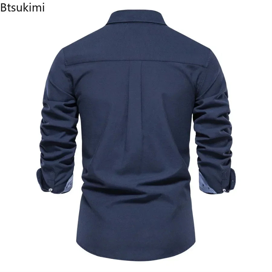 2026 Men's Fashion Social Shirts Solid Color Lapel Long Sleeve Dress Shirts for Men Formal Business Party Shirts Men's Clothing