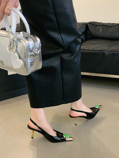 Sexy Women's High Heels Mules 2025 New Fashion Pointed Dress Women's Shoes Open Heel Party High Heels Striptease Sandals Women