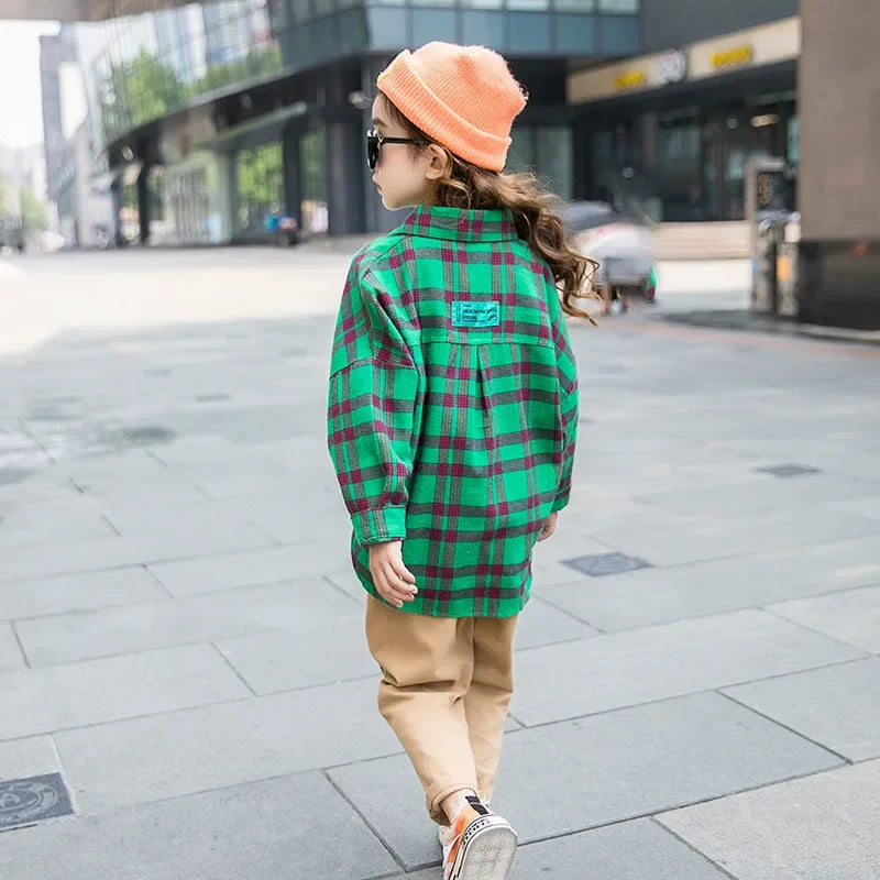 Girls Plaid Shirt 2026 Autumn Girls Clothes Teenage School Shirts for Girls Blouse Casual Children Tops 12 13 14 Kids Clothes