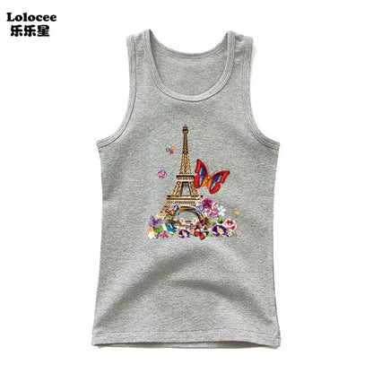 Girls Perfume Floral Singlet Cotton Underwear Summer Children Pink Tank Tops Toddler Kids Sleeveless T-shirt