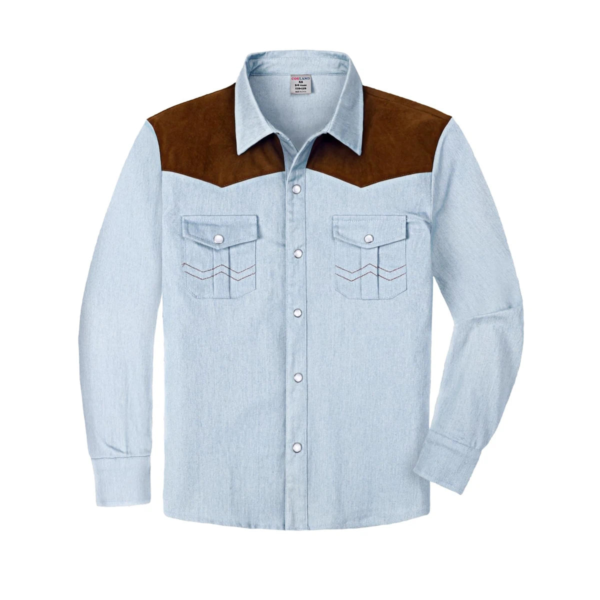 Kids Denim Shirt Boys Long Sleeve Cowboy Shirts American Vintage Pearl Snap Western Costume Spring Autumn Casual Clothing 4-14Y