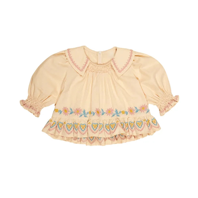 Girls' Dress 2025 Fall/Winter New Arrival Printed Fashion Embroidered Gathered Children's Dress Pure Cotton Cute Girls' Shirt