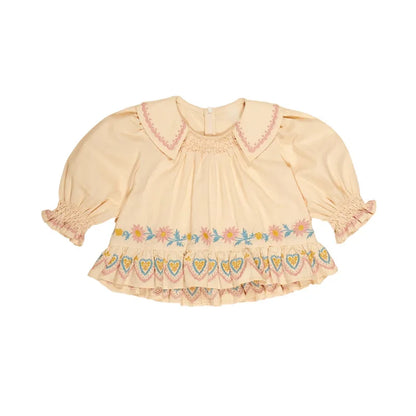 Girls' Dress 2025 Fall/Winter New Arrival Printed Fashion Embroidered Gathered Children's Dress Pure Cotton Cute Girls' Shirt