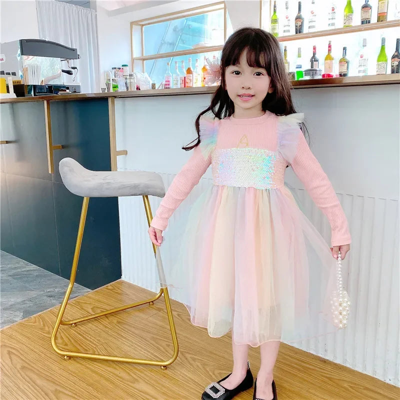 Girls Casual Dresses New Mesh Dresses for Girls Autumn Winter Wedding & Casual Kids Clothes for 2-7 Years