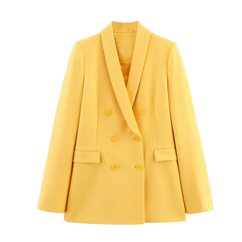 HH Women Spring Suit Turn-Down Collar Long Sleeves Double-Breasted Blazers+Mid Waist Zipper Flared Pants Women Casual Set