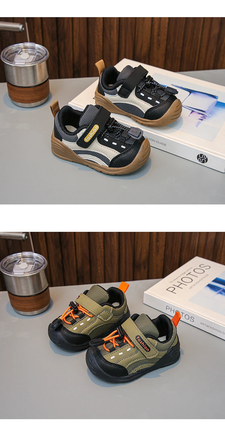 Baby Walking Shoes Handsome for Boys Sports Shoes Toes Capped Soft Bottom 2025 Autumn New Children Running Shoes Hook&loop
