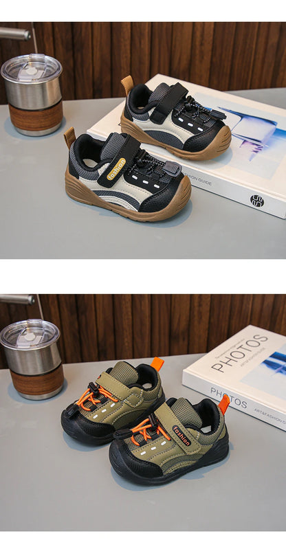 Baby Walking Shoes Handsome for Boys Sports Shoes Toes Capped Soft Bottom 2025 Autumn New Children Running Shoes Hook&loop