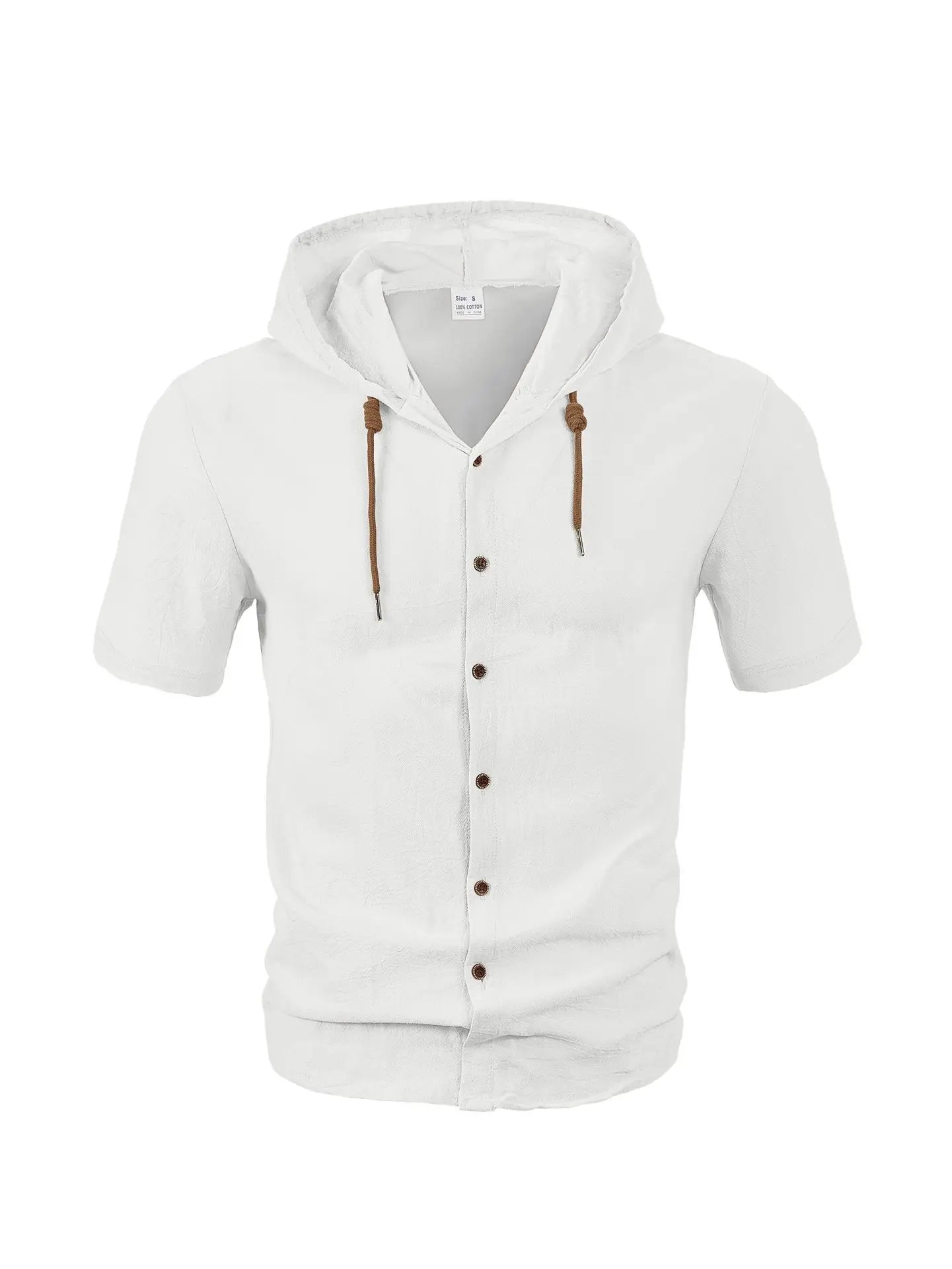 Men Summer Hooded Shirt Casual Solid Color Button Down Short Sleeve Hoodies Tops for Beach Vacation Streetwear Mens Linen Shirt.