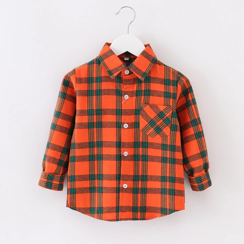 Shirts for Boys Spring Autumn Fashion Casual Plaid Blouse School Boys Clothes Long Sleeve Brushed Shirt Teen Children Clothes