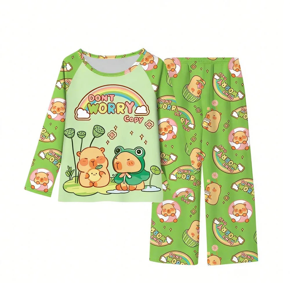 Boys Girls Pajamas Sets Kids Toddler 3 to 4 5 6 7 8 9 10 11 12 Years Capybara Pink Brown Long Sleeve Pyjamas Children's Clothing