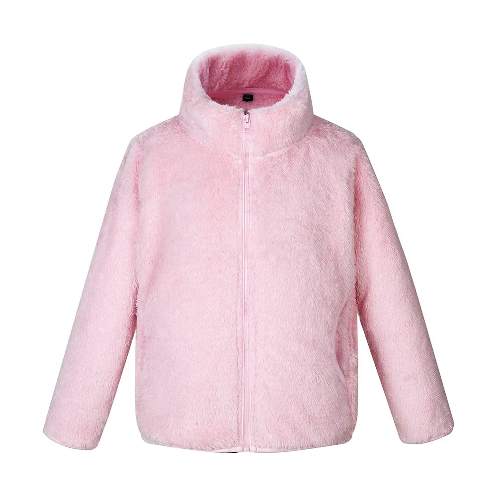 Winter Warmth Girls and Boys Plain Full Polar Fleece Turtleneck Zip Jackets Child Coat School Kids Outfit Tops 5-14 Years