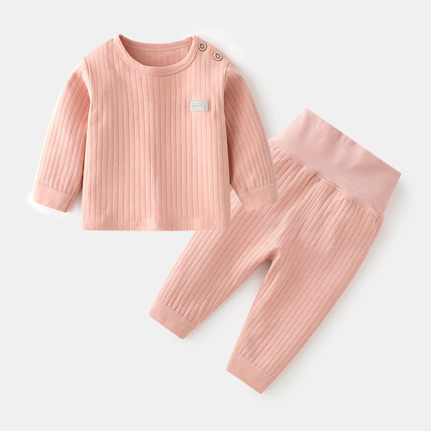 Baby Thermal Underwear Set Infant Cotton Pajama Suit Kid Sleepwear High Waist Long Sleeves Candy Colors Boys Girls Autumn Winter