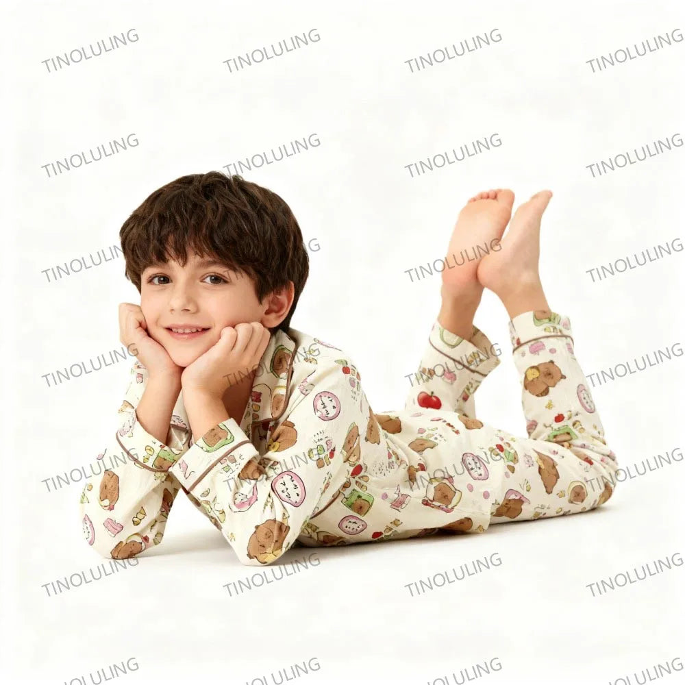 Soft Cotton Pajamas for Girls Cartoon Animal Print Pyjama Sets Children's Pijamas Sleepwear Suit Kid Long Sleeve Loungewear