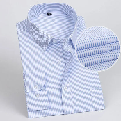 Men's Formal Shirt Long Sleeve  Solid Color Striped Pocket Fashion Business Office Professional Wear Social White Shirt