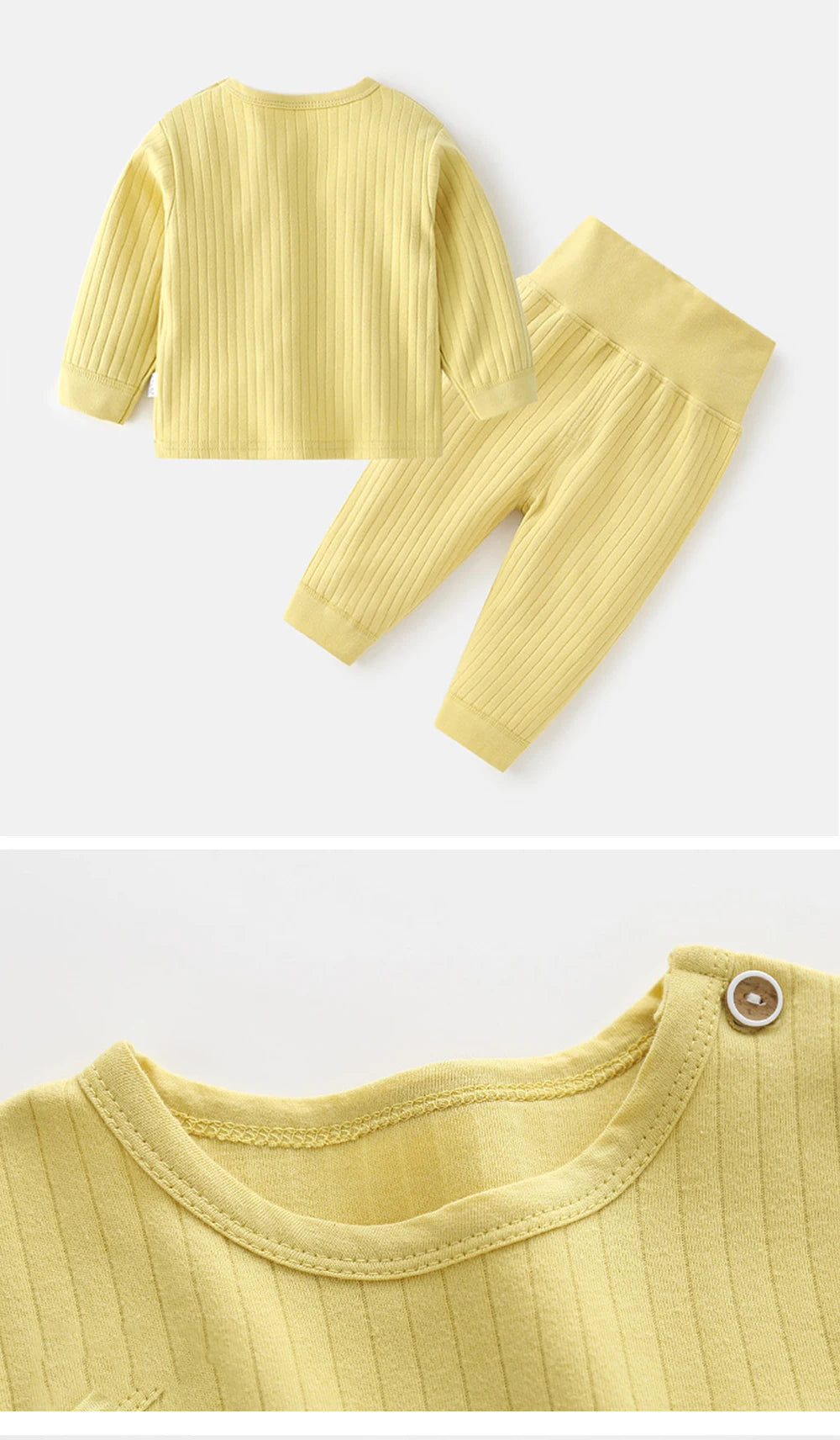 Baby Thermal Underwear Set Infant Cotton Pajama Suit Kid Sleepwear High Waist Long Sleeves Candy Colors Boys Girls Autumn Winter