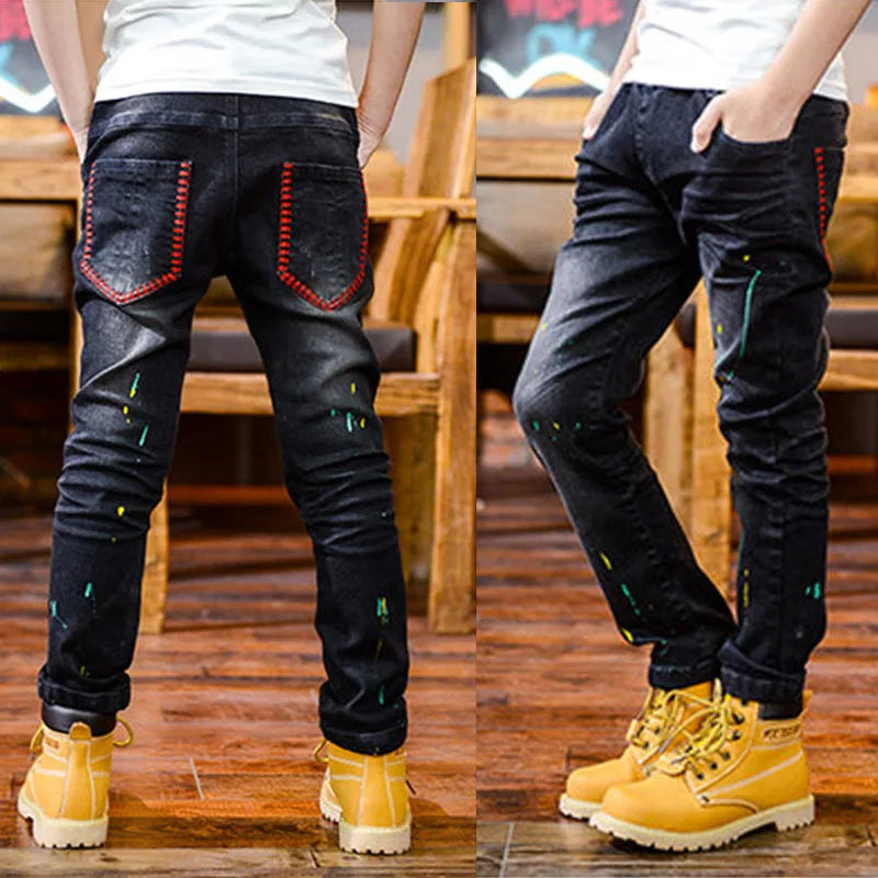 DIIMUU Kids Boys Jeans Spring Baby Boys Denim Long Pants Children Boy Casual Bowboy Trousers 5-11 Years