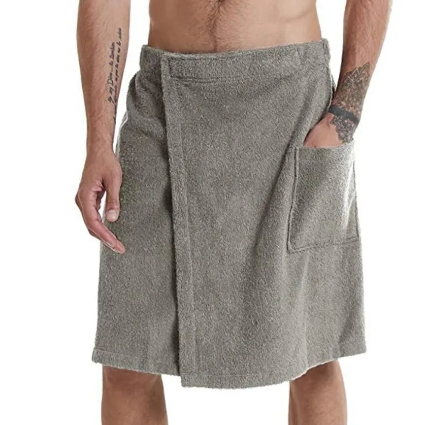 Men's Tape Bath Towel Wearable with Pockets Solid Color Beach Towel Shower Robe