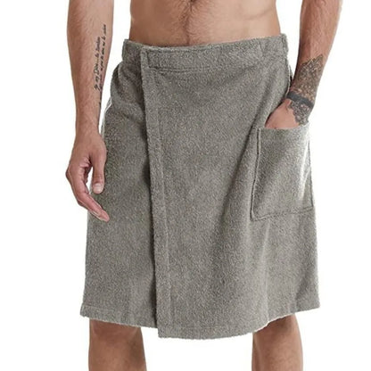Men's Tape Bath Towel Wearable with Pockets Solid Color Beach Towel Shower Robe