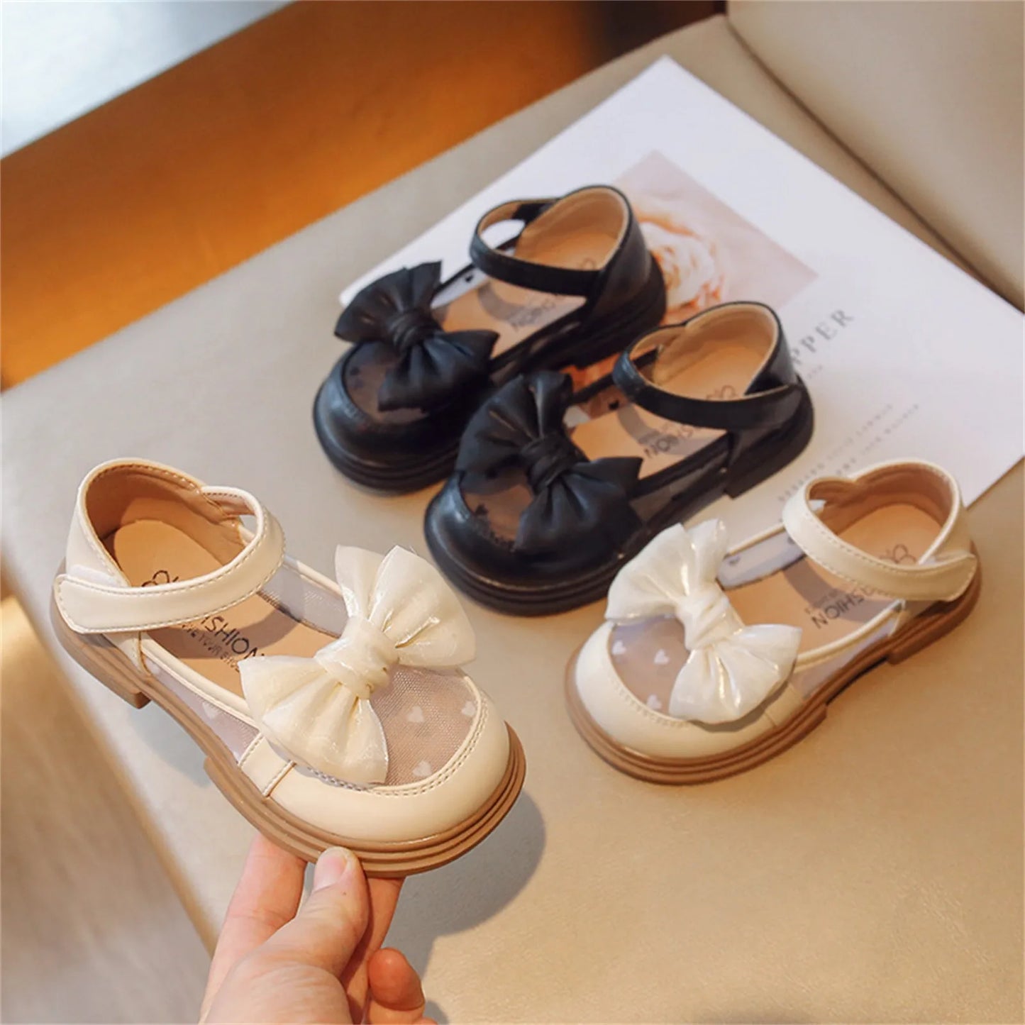 Walking Shoes For Baby Girls Soft Bottom Princess Shoes Sandals Spring Autumn Bow Round Toe Princess Dress Non-slip Shoes