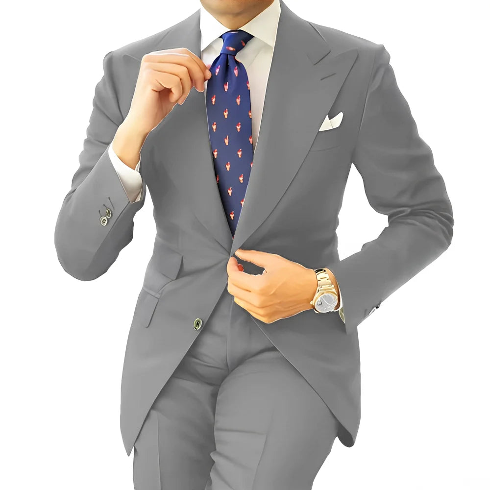 Formal Men's Suit Office Long Work Clothes Groom Tuxedo Jacket Pants XS-5XL Tailored Suit Dark Gray Blazer