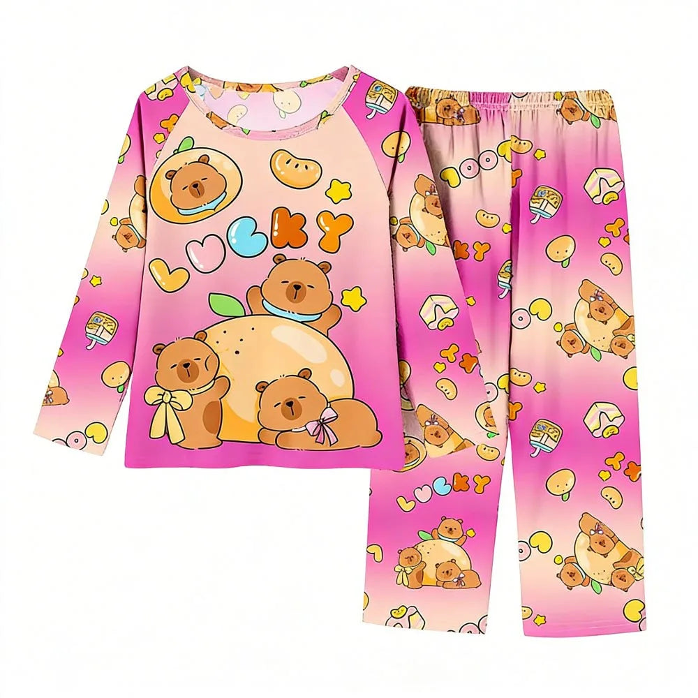 Boys Girls Pajamas Sets Kids Toddler 3 to 4 5 6 7 8 9 10 11 12 Years Capybara Pink Brown Long Sleeve Pyjamas Children's Clothing
