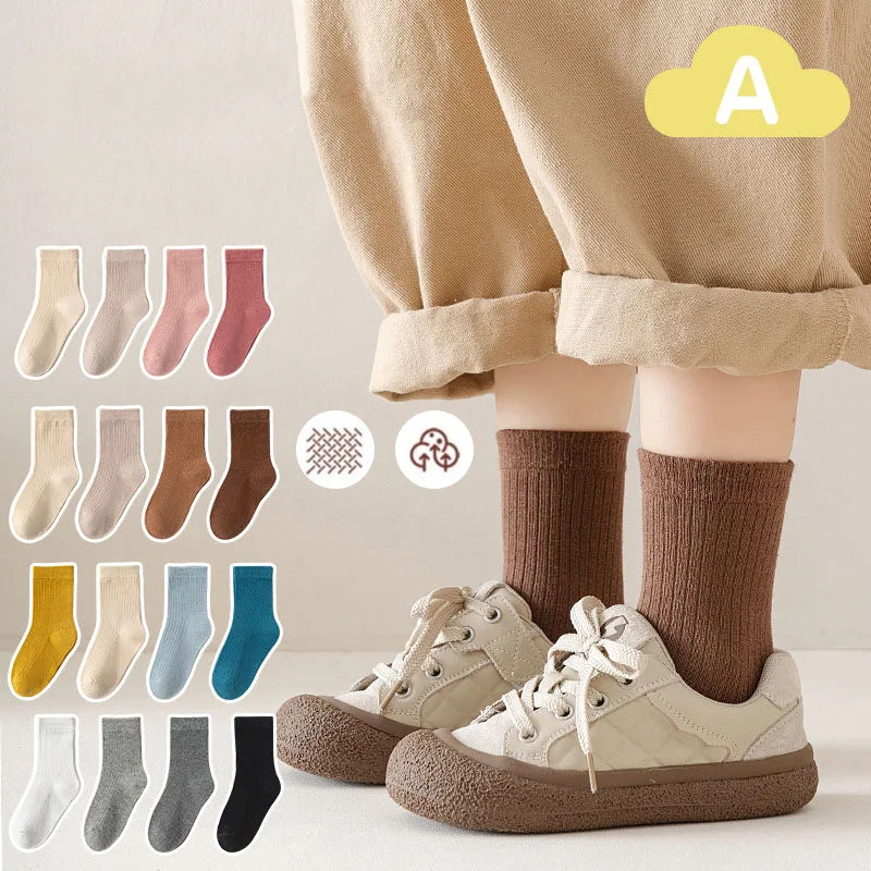 4 Pairs a Lot Spring Kids Knee-high Socks Cute Solid Color Girls Socks 12 Colors Children Versatile In Tube Socks