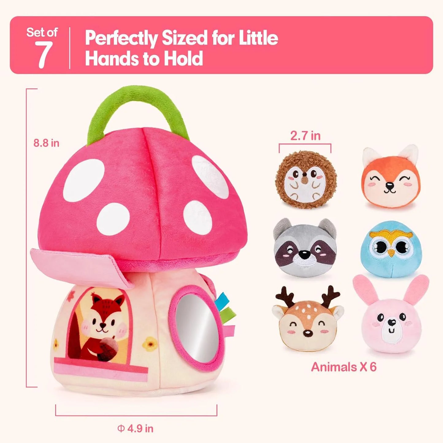 Baby Toys 6-12 Months Bee House with Stuffed Farm Animals for Toddlers 1-3 Baby Plush Beehive Wtih Rattles Squeaker Mirror