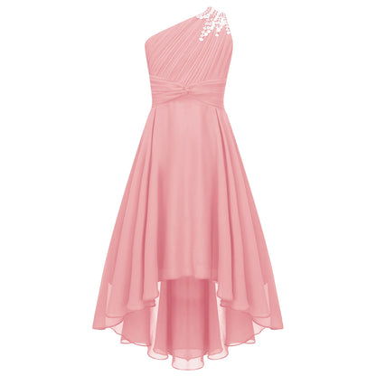 2025 Teens Girl's Dress for Wedding Party Sequin One Shoulder Princess Formal Gown for Holy Communion Chiffon Flower Girl Dress