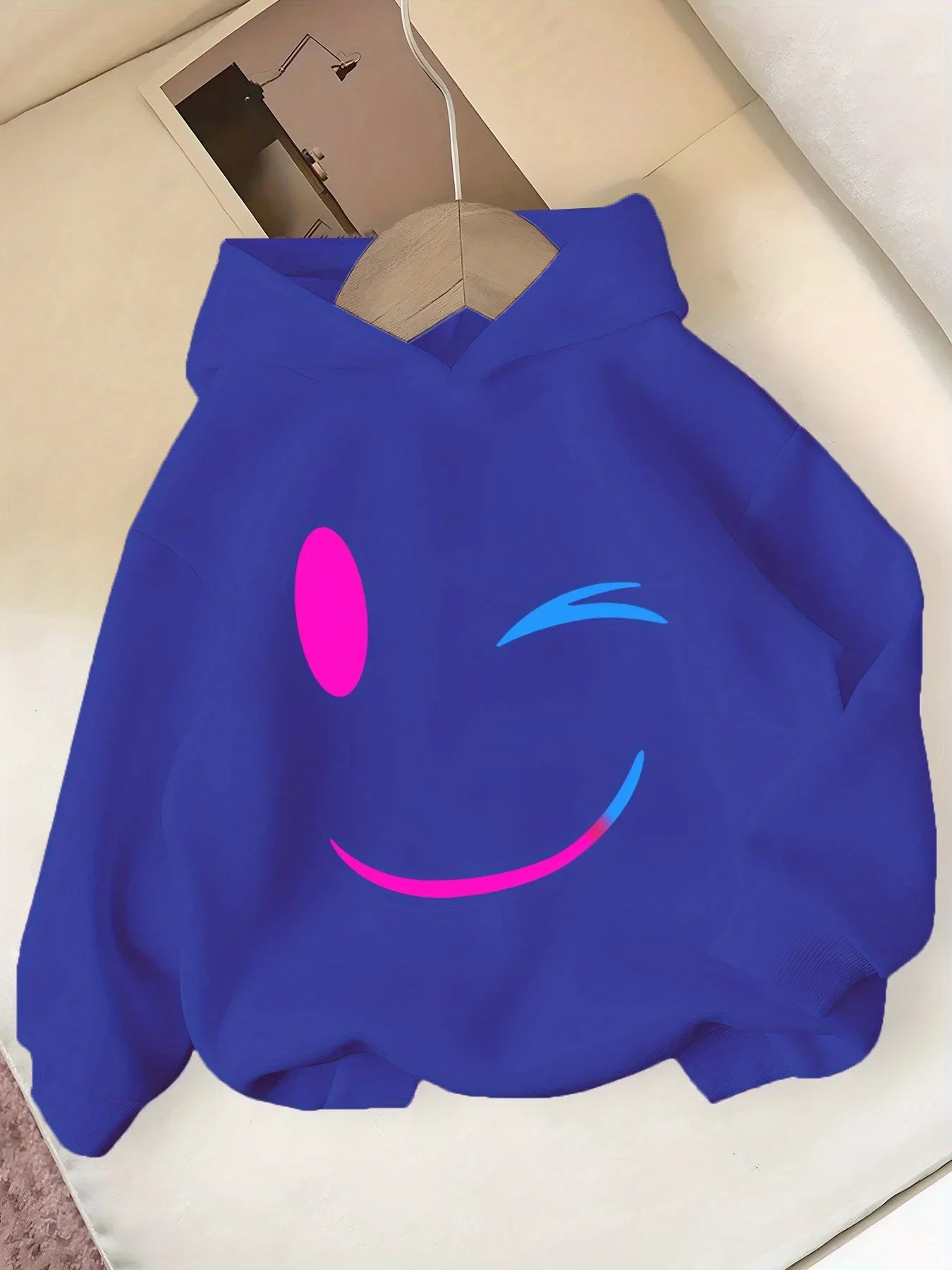 2026 Boys' and Girls' Warm Hoodie with Heart and Smiley Face Cartoon 2D Style, Autumn and Winter Warm and Stylish Top Black