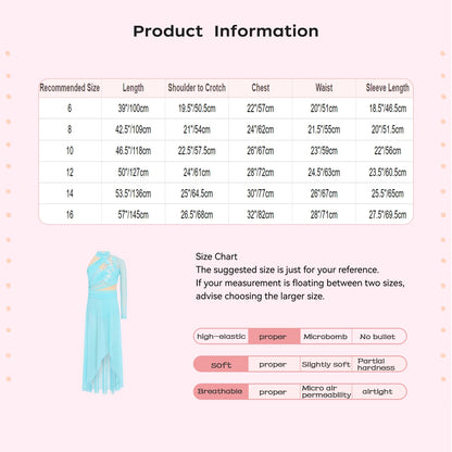 Girls Delicate 3D Flower Lyrical Dance Dress Asymmetrical Ruched Long Dress Gymnastics Modern Dance Clothes Performance Dress