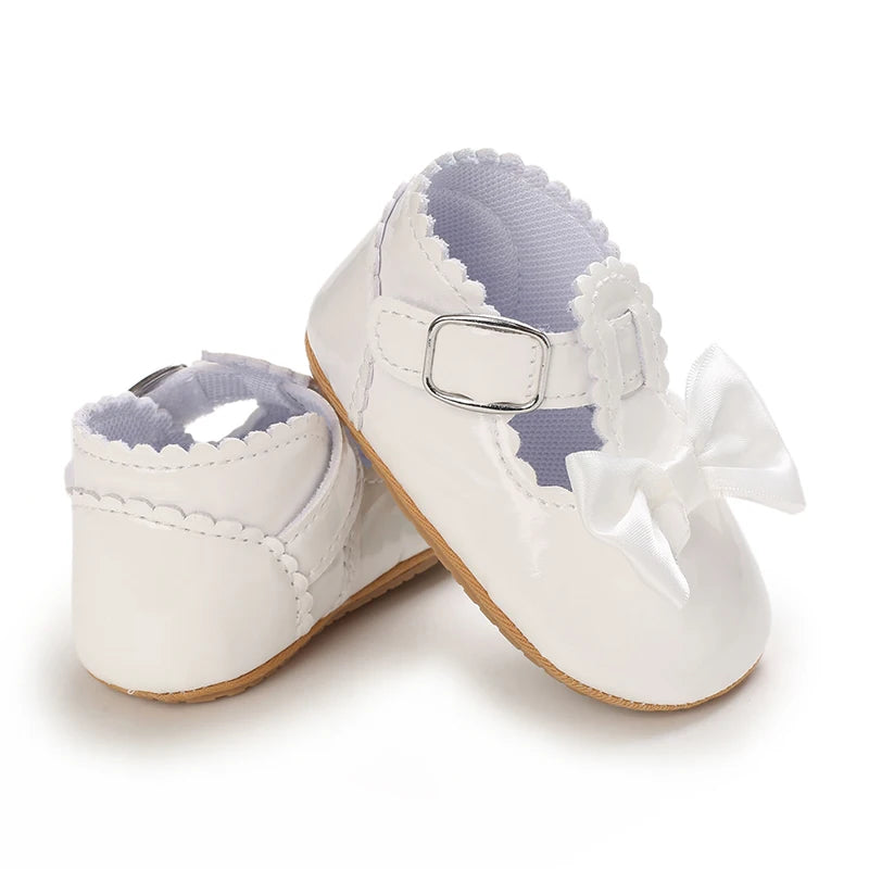 Baby Girls Shoes Classic Bowknot Rubber Sole Anti-slip PU Girls Dress Shoes First Walker Toddler Crib Baby Shoes