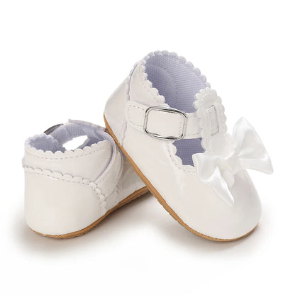 Baby Girls Shoes Classic Bowknot Rubber Sole Anti-slip PU Girls Dress Shoes First Walker Toddler Crib Baby Shoes