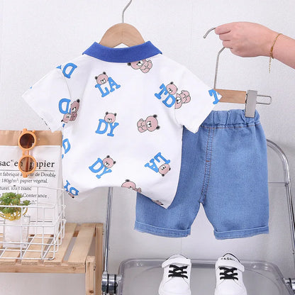 Baby Boys Clothes Sets Summer Kids Cotton Cartoon Bear T-shirt+Shorts Suit Toddler Outfit Boy Clothes Children Costume 1 -5Year