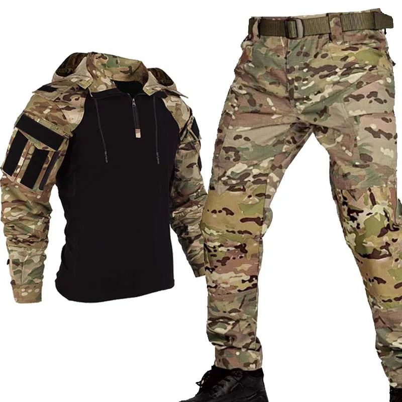 Tactical Cargo Suits T-Shirt And Cargo Pants Men Clothes Shirts Airsoft Paintball Hunting Clothes Wear Resistant Outdoor
