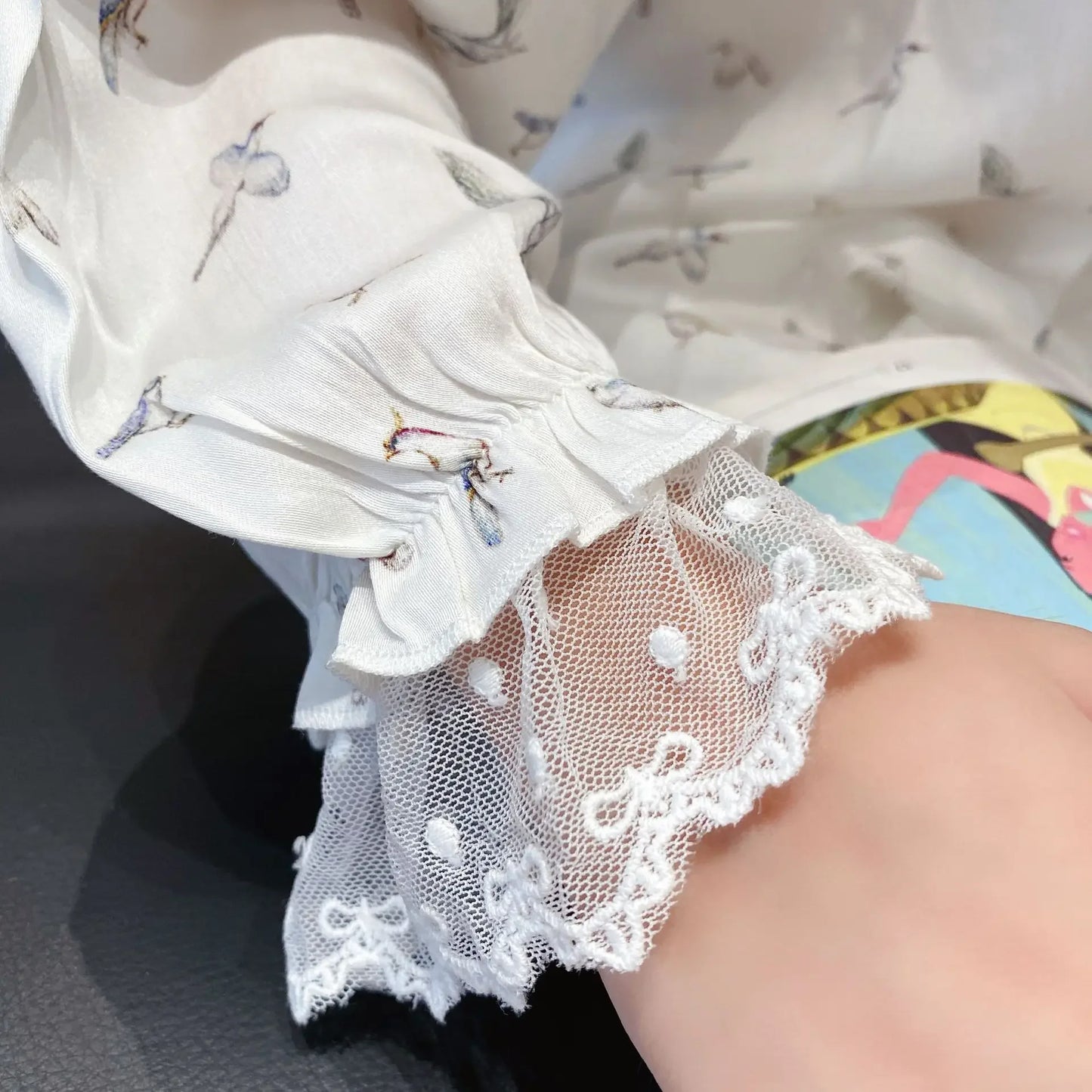 Girls Pajamas Set 2025 Spring And Summer New Blue Lace Lace Children's Home Clothing Cotton Printed Pajamas Children's Clothing