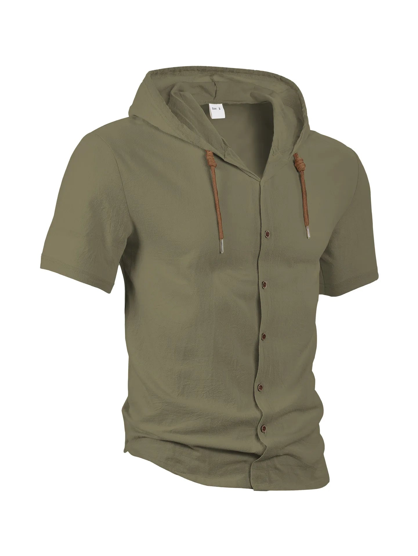Men Summer Hooded Shirt Casual Solid Color Button Down Short Sleeve Hoodies Tops for Beach Vacation Streetwear Mens Linen Shirt.
