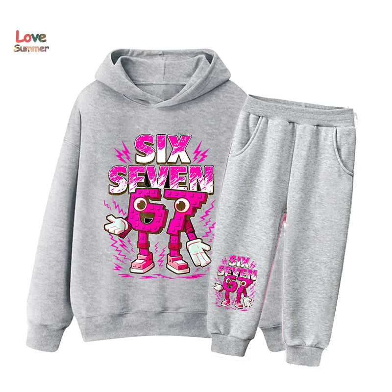 67 Six Seven hoodie pant 2pcs boys girls Italian Brainrot Kid Girl Sweatshirt 2pcs Suit Hoody Baby Casual Tracksuit
