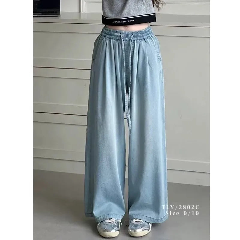 Girls Wide Leg Cotton Jeans Summer Thin Loose Pants Big Kids Comfortable Trendy Outfit