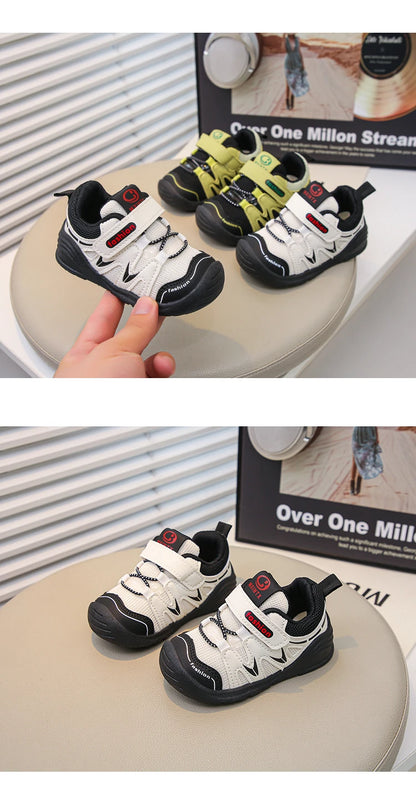 Boys Walking Shoes Toes Capped Mesh Breathable Kids Casual Shoes Soft Bottom 2025 Autumn New Baby Flat Shoes Non-slip Trendy
