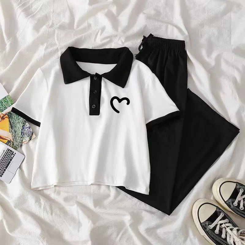 Teenagers Summer Girls Clothing Sets New Fashion Top And Wide Legged Pants 2Pcs Outfits Kids Tracksuit 6-14 Years Kids Clothes